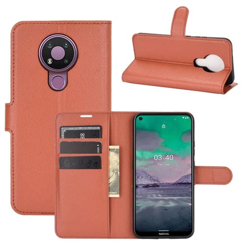 Para Nokia 3.4 Litchi Texture Funda protectora con tapa horizontal con soporte, ranuras para tarjetas y billetera (marrón)