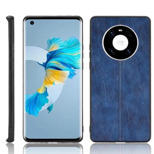 Para Huawei Mate 40 Patrón de vaca de costura a prueba de golpes Piel PC + PU + TPU Funda (Azul)