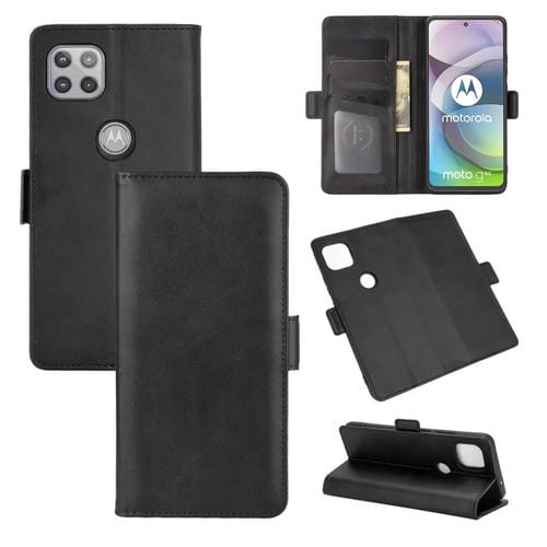 Para Motorola Moto G 5G Estuche de cuero abatible horizontal con hebilla magnética de doble cara con soporte, ranuras para tarjetas y billetera (negro)