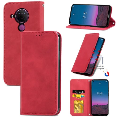 Para Nokia 5.4 Retro Skin Feel Business Funda de cuero con tapa magnética horizontal con soporte, ranuras para tarjetas, billetera y marco de fotos