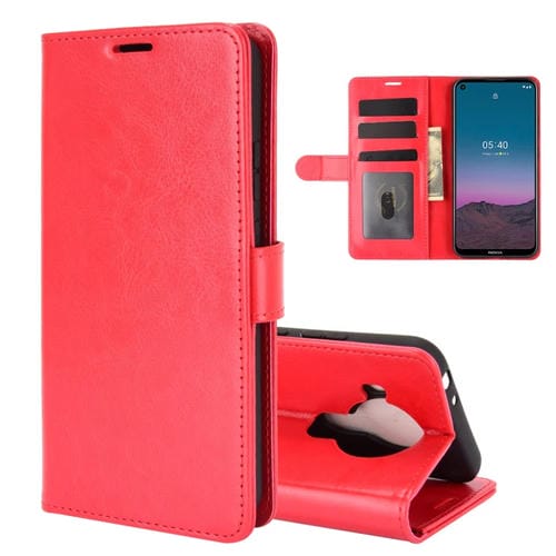 Para Nokia 5.4 R64 Funda protectora con solapa horizontal de textura única con soporte y ranuras para tarjetas y billetera y marco de fotos (rojo)