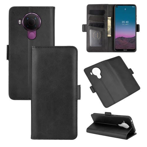 Para Nokia 5.4 Estuche de cuero abatible horizontal con hebilla magnética de doble cara con soporte, ranuras para tarjetas y billetera (negro)