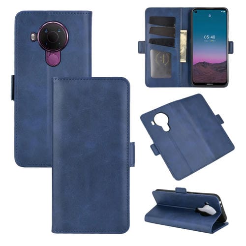 Para Nokia 5.4 Estuche de cuero abatible horizontal con hebilla magnética de doble cara con soporte, ranuras para tarjetas y billetera (azul oscuro)