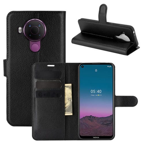 Para Nokia 5.4 Funda protectora con tapa horizontal con textura de litchi con soporte, ranuras para tarjetas y billetera