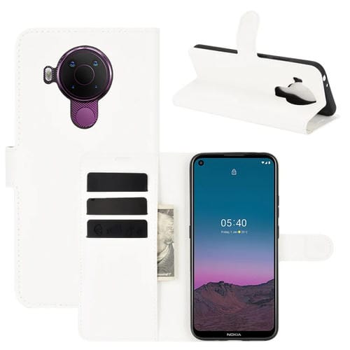 Para Nokia 5.4 Funda protectora con tapa horizontal con textura de litchi con soporte, ranuras para tarjetas y billetera (blanco)