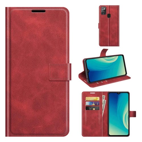 Para ZTE Blade A7S 2020 Patrón de pantorrilla retro Hebilla de cuero Horizontal Flip Funda con soporte y tragamonedas y billetera (rojo)
