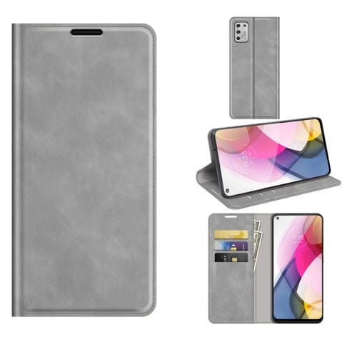 Para Motorola Moto G Stylus 2021 Caja de cuero de succión magnética de negocios de la piel retro-piel con soporte y ranuras para tarjetas (gris)