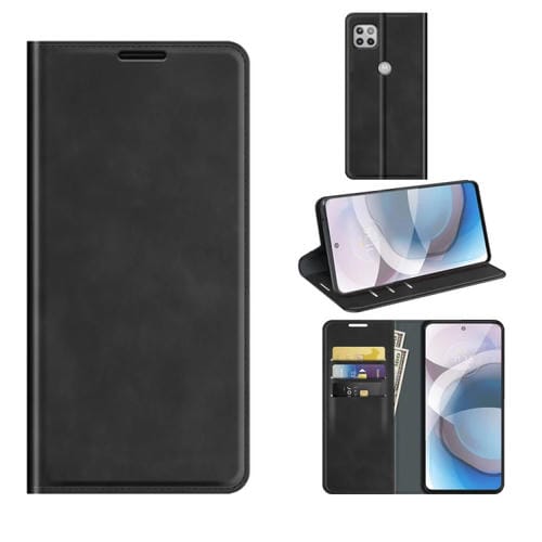 Para Motorola Moto One 5G ACE Caja de cuero de succión magnética de la succión magnética de la piel con soporte y tragamonedas y billetera (negro)