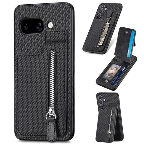 Funda Fibra de Carbono con Tapa Vertical y Cremallera para Google Pixel 9A (Negra)