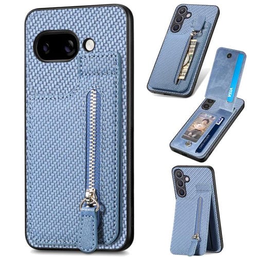 Funda Fibra de Carbono con Tapa Vertical y Cremallera para Google Pixel 9A (Azul)