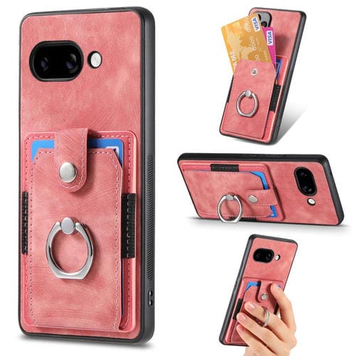 Funda para Teléfono Google Pixel 9A con Tarjetero y Anillo Tacto de Piel (Rosa)