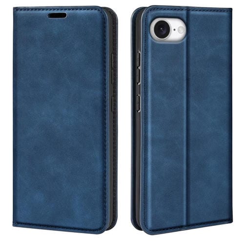Funda de Cuero con Ventosa Magnética para iPhone 16E Retro-Skin (Azul Oscuro)