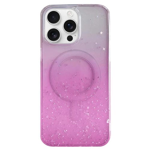 Funda híbrida de TPU transparente con purpurina MagSafe para iPhone 16 Pro (rosa)