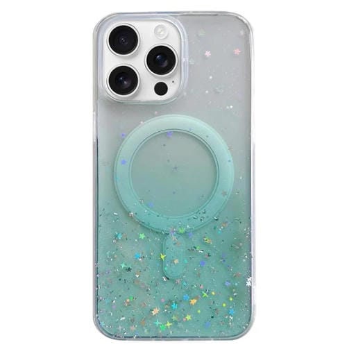 Funda híbrida de TPU transparente con purpurina MagSafe para iPhone 16 Pro (verde)