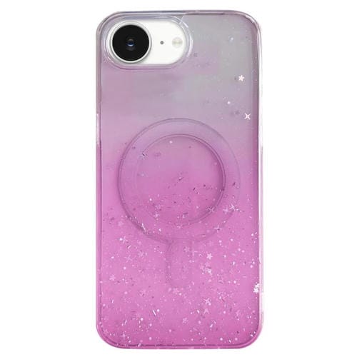 Funda híbrida de TPU transparente con purpurina MagSafe para iPhone 16e (rosa)