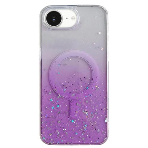 Funda híbrida de TPU transparente con purpurina MagSafe para iPhone 16e (morada)