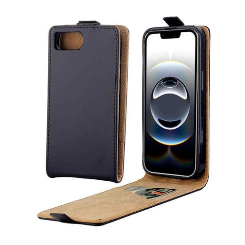 Funda de Cuero con Tapa Vertical para iPhone 16E con Ranura para Tarjetas (Negro)