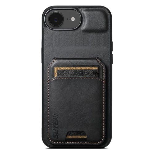 Funda de Cuero para iPhone 16E Suteni H02 Tipo Billetera con Tapa y Soporte (Negra)