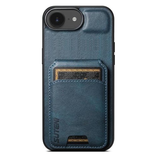 Funda de Cuero Tipo Billetera Suteni H02 para iPhone 16E con Soporte (Azul)
