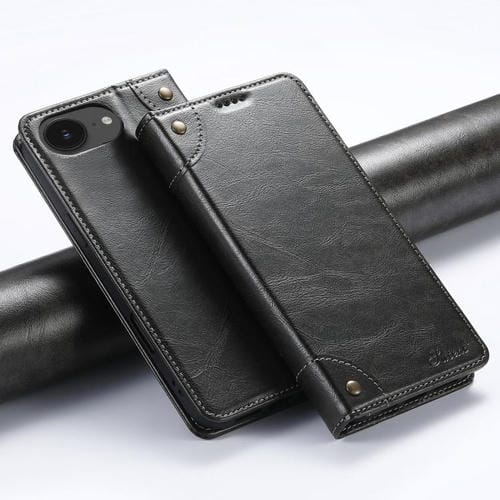 Funda Tipo Billetera Suteni para iPhone 16E Cuero con Hebilla Textura Becerro (Negro)