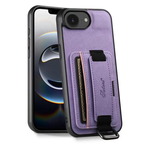 Funda para iPhone 16E Suteni H13 con Correa de Muñeca Cuero de Lichi (Morado)