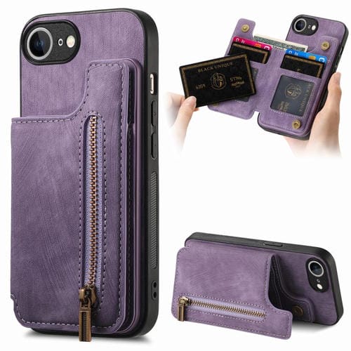Funda de Cuero Retro con Cremallera para iPhone 16E (Morado)