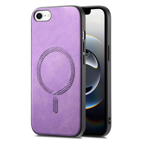 Funda para iPhone 16E con Tapa Trasera de PU Magsafe Color Sólido Retro (Morado)