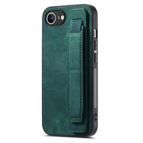 Funda de Cuero para iPhone 16E con Parte Trasera y Soporte para Pulsera (Verde)