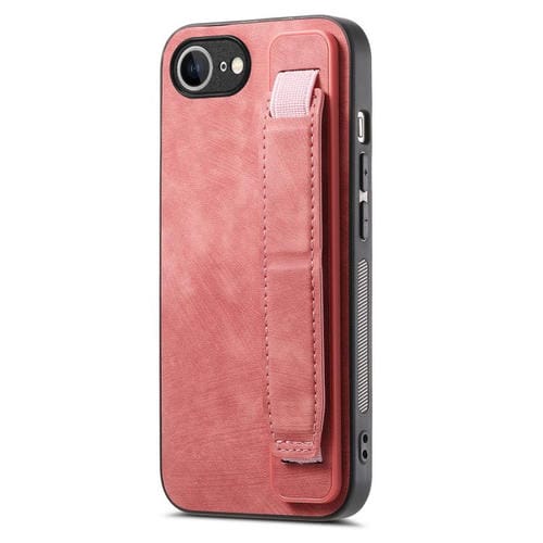 Funda de Cuero para iPhone 16E con Parte Trasera y Soporte para Pulsera (Rosa)