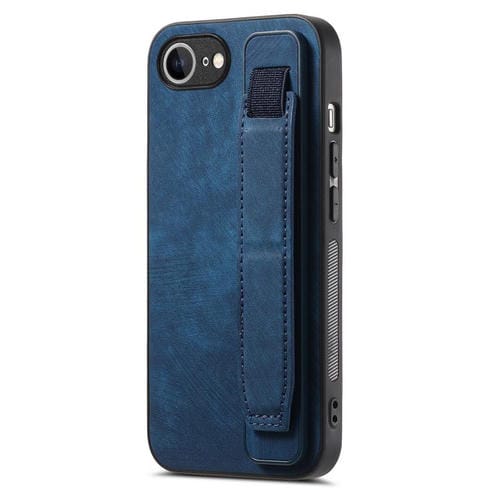 Funda de Cuero para iPhone 16E con Parte Trasera y Soporte para Pulsera (Azul)