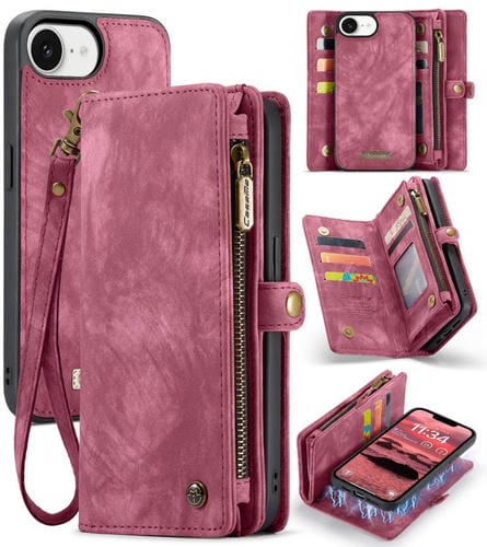 Funda de Cuero Caseme 008 para iPhone 16E Desmontable Multifuncional (Roja)