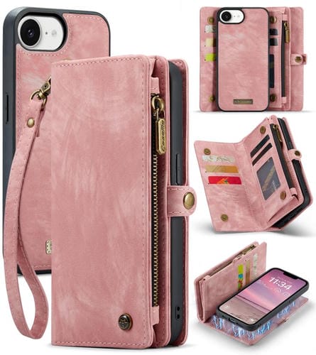 Funda de Cuero Caseme 008 para iPhone 16E Desmontable y Multifuncional (Rosa)
