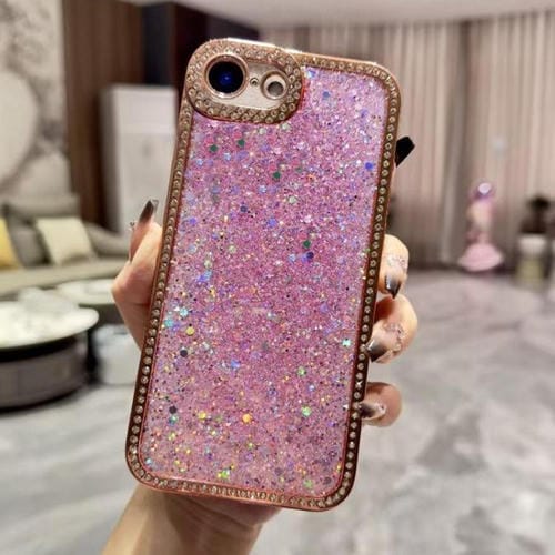 Funda de TPU con lentejuelas y diamantes brillantes para iPhone 16e (rosa)