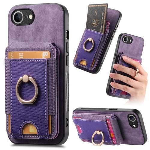 Funda de Cuero para iPhone 16E con Soporte Magnético Divisible y Estilo Retro (Morado)