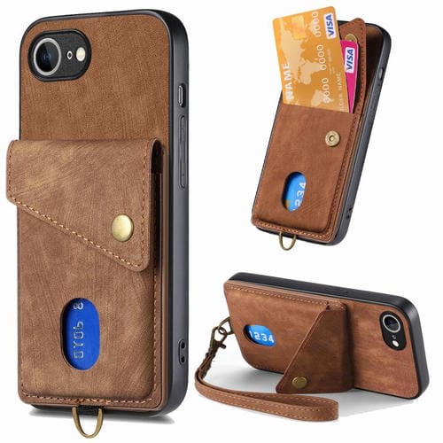 Funda plegable tipo billetera con correa para iPhone 16E (Marrón)