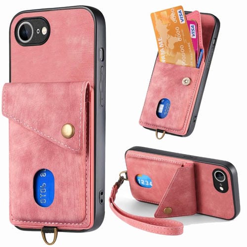 Funda Plegable Tipo Billetera Cuero para iPhone 16E (Rosa)