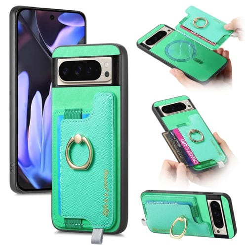 Funda para Teléfono Google Pixel 9/9 Pro con Tapa Trasera Magnética Pu Magsafe (Verde)