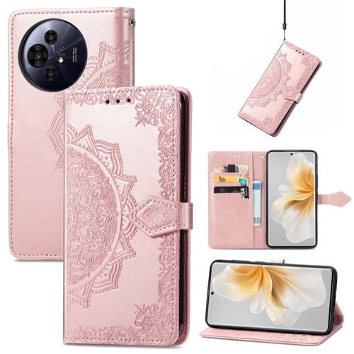 Funda de Cuero Nxtpaper con Relieve Flor de Mandala para TCL 50 Pro (Oro Rosa)