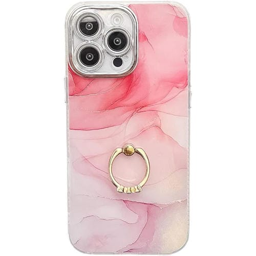 Funda para Teléfono Apple iPhone 15 Pro Max Soporte de Anillo Mármol Galvanizado (Rosa S2)