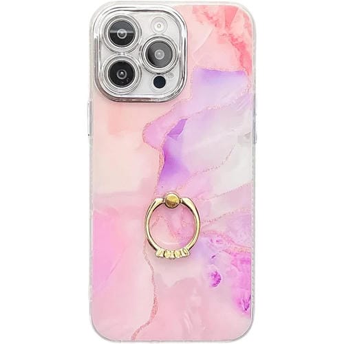 Funda para Teléfono iPhone 15 Pro Max Soporte de Anillo Textura Mármol Galvanizado (Rosa, Morado)