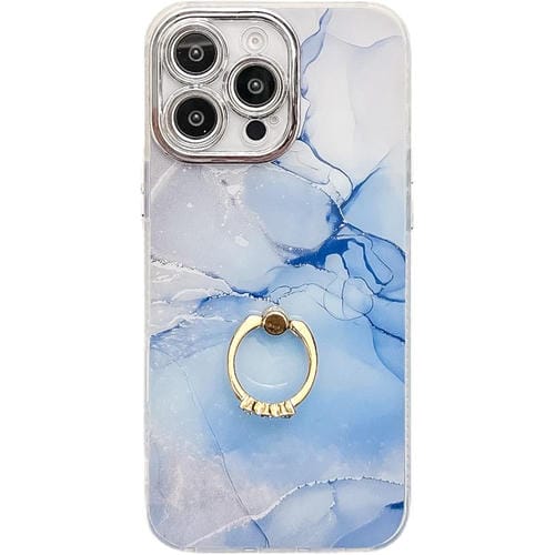 Funda para Teléfono iPhone 14 Pro Max Soporte Anillo Mármol Galvanizado (Azul S11)
