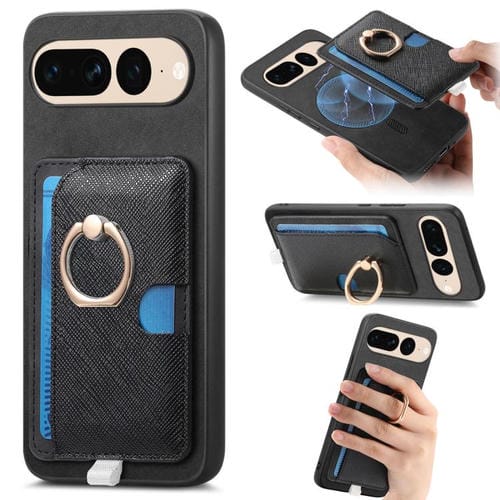 Funda para Teléfono Google Pixel 7 Pro Magsafe con Ranuras para Tarjetas y Anillo Lateral (Negro)