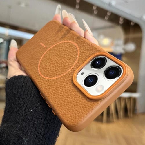 Funda TPU iPhone 11 Pro Max Diseño Grano de Lichi Anillo Magsafe (Marrón)