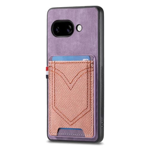 Funda de Piel con Textura Vaquera para Google Pixel 9A con Ranura para Tarjetas (Morado)