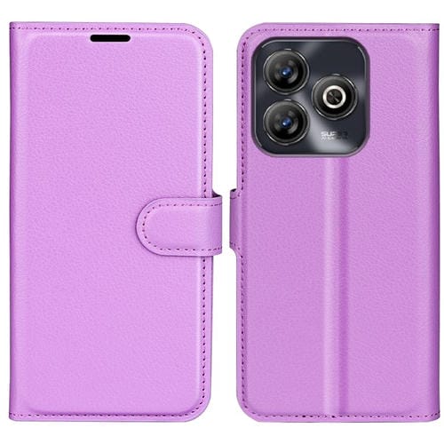 Funda Cuero con Tapa Horizontal y Textura de Lichi para ZTE Blade A75 con Soporte (Morado)