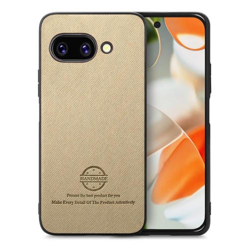 Funda para Teléfono Google Pixel 9A con Parte Trasera de Piel y Tejido de Sarga (Caqui)
