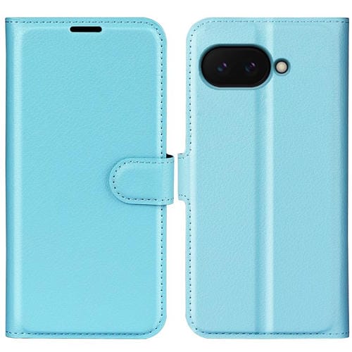 Funda de Cuero para Google Pixel 9A con Tapa Horizontal, Textura de Lichi y Soporte (Azul)