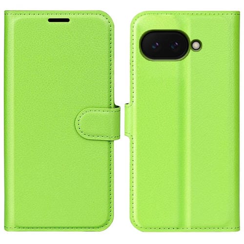 Funda de Cuero con Tapa Horizontal y Textura de Lichi para Google Pixel 9A con Soporte (Verde)