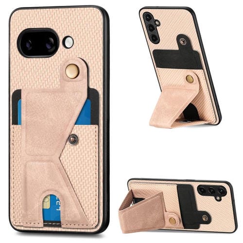 Funda Tipo Cartera Fibra de Carbono con Tarjetero en K para Google Pixel 9A (Caqui)