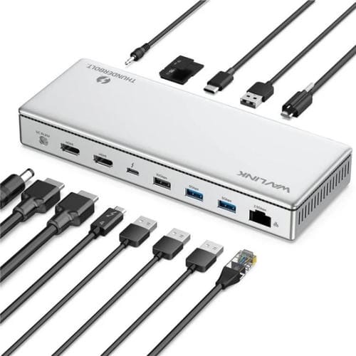 Estación de Acoplamiento Wavlink Utd45 96 W con Carga para Pantallas 8K/4K y Thunderbolt 4 Concentrador 13 en 1 (Enchufe Estadounidense)
